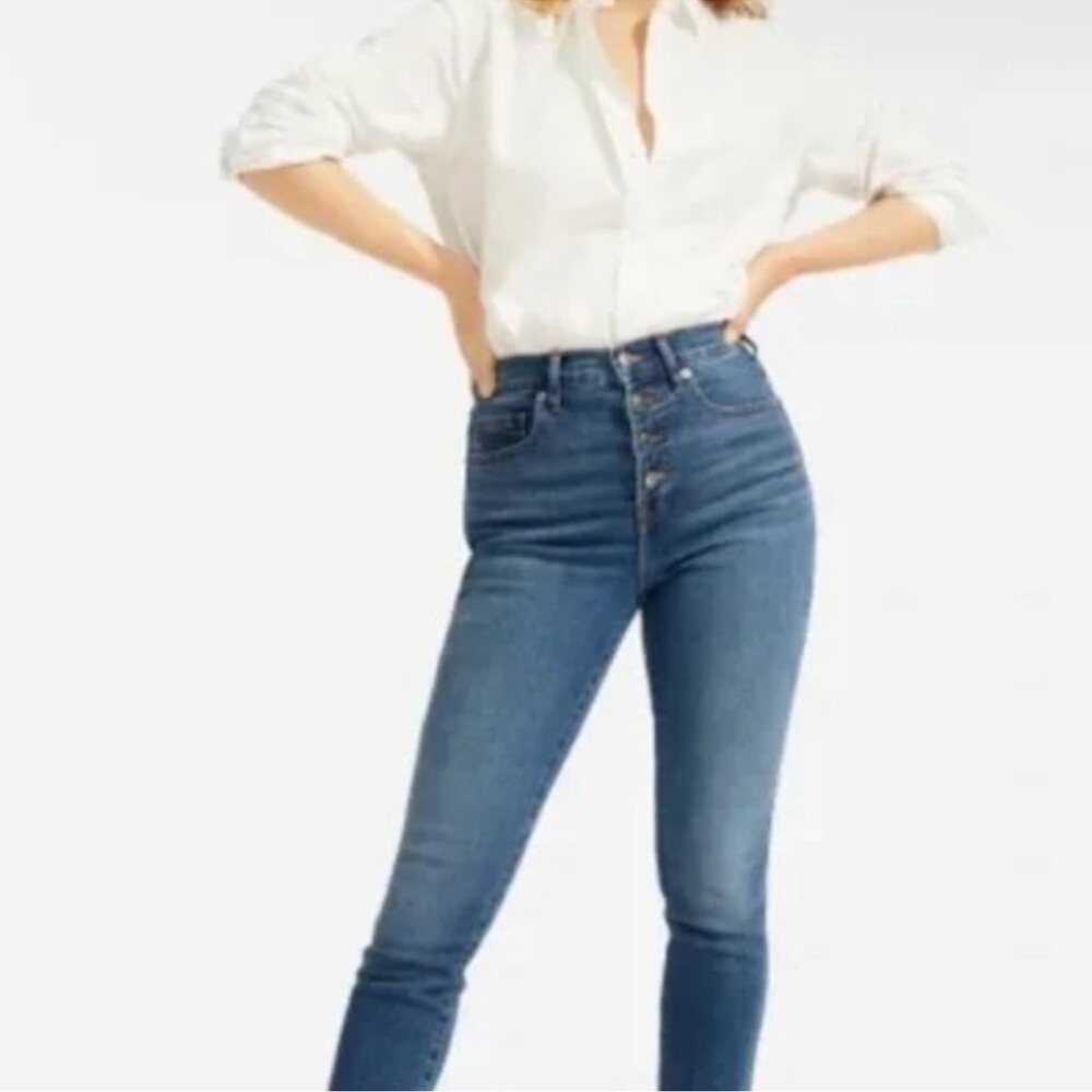 Everlane The Vintage Skinny Jean Womens Blue Denim Ankle High Rise Button Fly - Picture 3 of 6